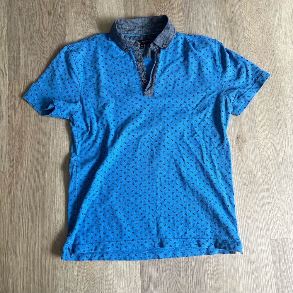 Banana Republic Slim Fit Blue Polo Shirt with Small Floral Print